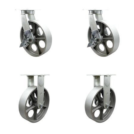 Service Caster 10'' Heavy Duty Semi Steel Cast Iron Wheel Caster Set 2 Brakes 2 Rigid, 4PK CRAN-SCC-KP92S1030-SSR-SLB-2-R-2